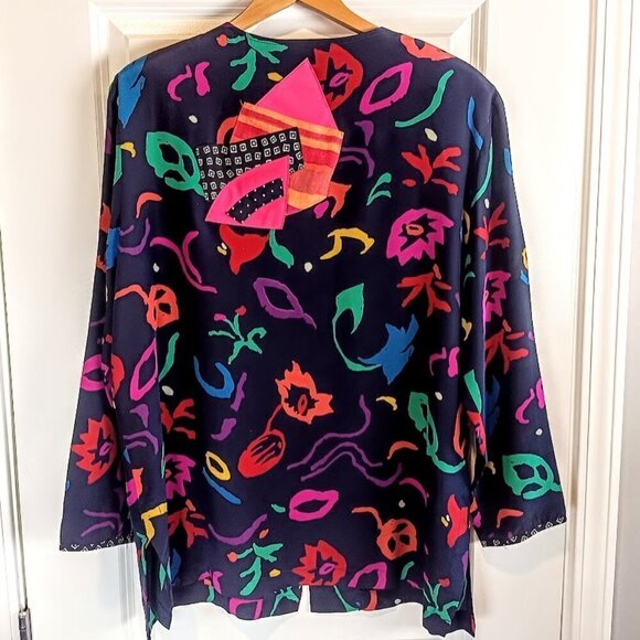 Canvasbacks Lutton & Horsfield Multicolor Abstract Patchwork Silk Cardigan - Picture 3 of 7